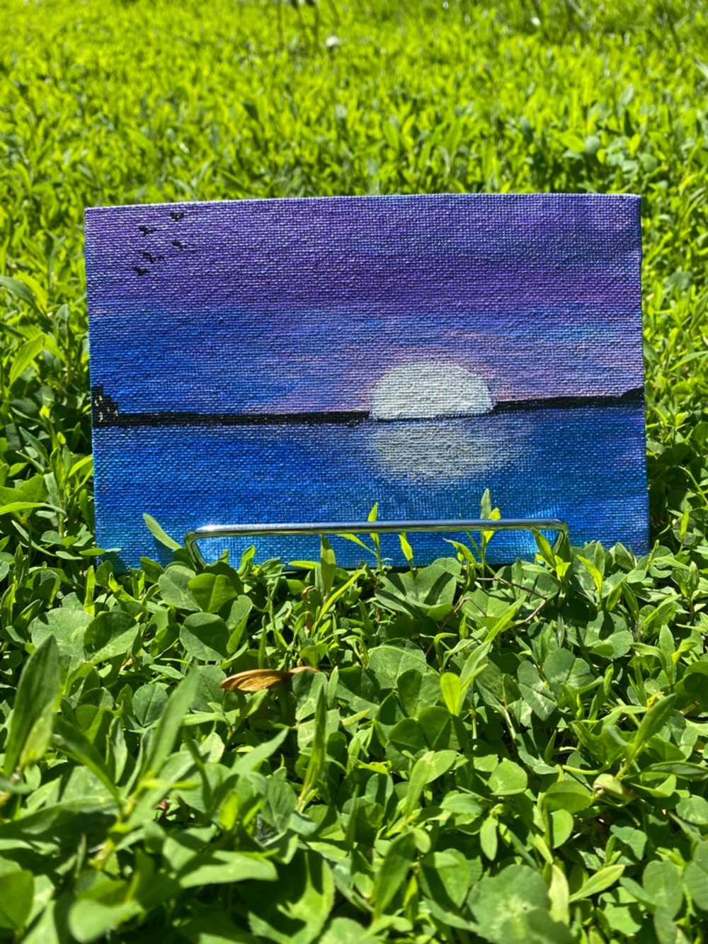 Hand-Painted Blue & Purple Sunset Canvas Art